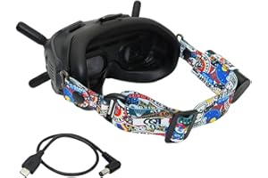 HYGJ TMOM - Diadema para gafas DJI FPV V2 y otras máscaras con ojales, banda elástica ajustable para gafas de realidad virtual (diadema + cuerda), Negro, 29~40 cm