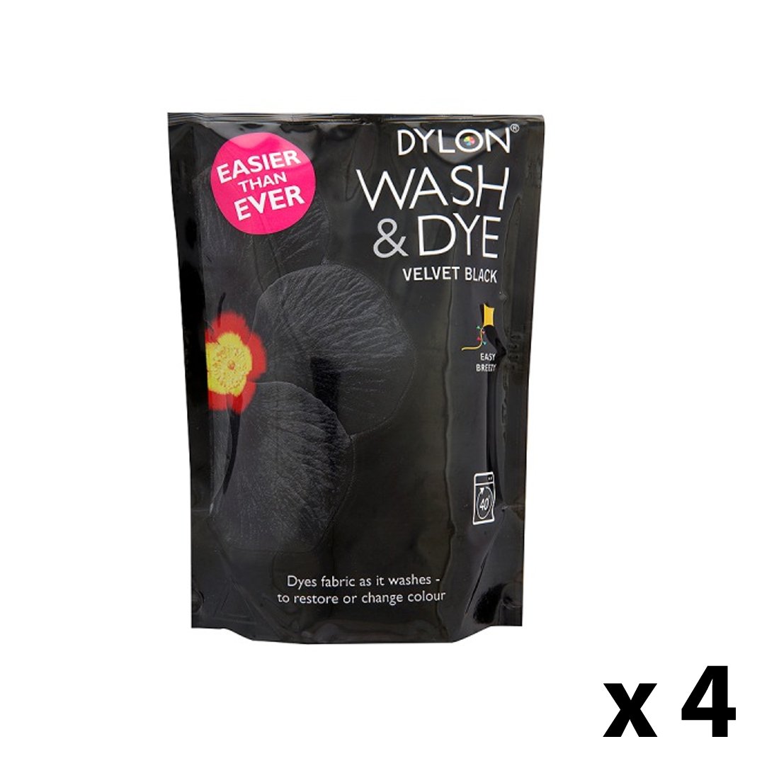 4 x Dylon 350g Velvet Black Machine Wash & Dye Fabric Clothes Colour