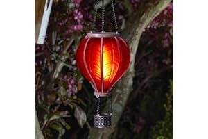 Festive Lights 44cm Heißluftballon Solar Outdoor Solarleuchte Heißluftballon rot Glas Effekt Laterne hängend solarbetriebene Laterne rot Gartenleuchten für Außen Gartenbeleuchtung