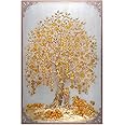 Dharvika Innovations Vastu kalpavriksha Money Golden Tree Painting Sparkle Coated Self Adhesive Wallpaper Without Frame Digital Reprint -2695 (12×18 Inch, Golden Tree)