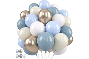 PAREADY Dusty Blue Balloons, Dusty Blue and Gold Balloons, Baby Shower Balloon Fog Cream Ivory White Champagne Gold Balloon for Boho Birthday Boys Girls Party Wedding Bridal Shower Decorations