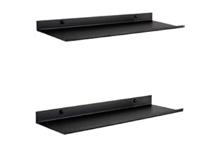 MILUKA Set 2 Mensole da Muro Design Moderne 50 x 15 cm | Scaffale Metallo Nera Sospesa | Scaffale Soggiorno, Mensole Bagno, Mensole Camaretta Bambina o Scaffale Cucina per Decorazioni Casa (Nero)