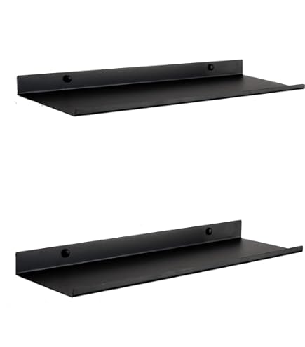 QWORK® Set 2 Mensole Da Muro Nero In Lega Di Alluminio - 50 X 12