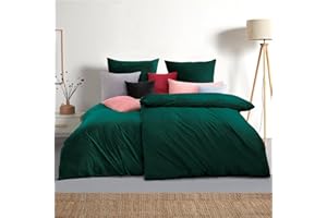 ‎SOIFOX Soifox Winter Flanell bettwäsche 135 x 200 4teilig - Dunkelgrün Flauschige und warme Cashmere Touch Bettbezug 2er Set + Kissenbezug 2er Set 80x80 cm mit Reißverschluss