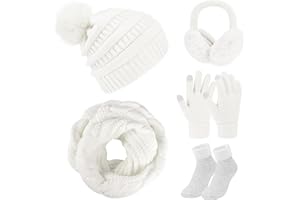 Vijamiy Warm Hat and Scarf Set for Women Knitted Beanie Soft Plush Ear Cap Warmer Touch Screen Gloves Thermal Socks for Winter Outdoor Activity