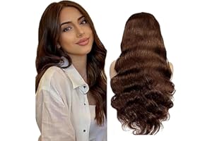 Weeybay 4X4 Lace Closure Wig Human Hair Brown Body Wave Perücke Damen Echthaar Glueless Wig Wear and Go 100% Unprocessed Brazilian Remy Hair Wig Top Swiss Lace 22 Zoll