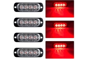 KAIDENGZHE 4pcs Luces de Advertencia de Emergencia 4LED Ultrafinas Rojas Luces Estroboscópicas Intermitentes Peligrosas Universal Coche 12-24V Caravana Campista Motocicleta Furgoneta