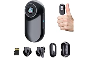 HOFAOUG 1080P Mini Body Camera, Mini Action Cam with Built in 32GB Memory Card, Thumb Sized The Compact Cameras for Work, Travel, Cycling and Pets Cat Camera Collar(Deep black)