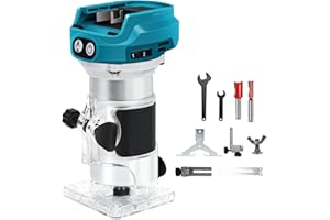 LIROPAU Akku Oberfräse kompatibel mit Makita 18V Akku, 1300W Oberfräse Trimmer Einhandfräse, Bürstenloser Kantenfräser mit 6 Geschwindigkeit, 28.000 U/min Akku-Holzfräser für Holzbearbeitung (no Akku) (Blue)