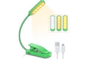 TEAMPD 10 LED Book Light, 3 Eye-Protecting Lightng Colours Reading Light, Adjustable Brightness, USB Rechargeable 12H Battery Life, Flexible Clip on Book Light for Reading, Painting,Travel