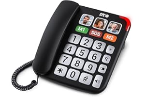 ‎SPC SPC Comfort Numbers Pro - Senioren-Festnetztelefon mit großen Tasten und lautem Klingeln | Verstärkbare Anruflautstärke +20dB | 6 Direktspeicher, Freisprechen | Hörgerätekompatibel – Schwarz