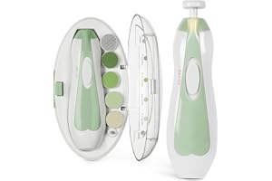 haakaa Trymer do paznokci dla niemowląt, elektryczny, bezpieczny obcinacz do paznokci dla niemowląt, zestaw do pielęgnacji paznokci dla noworodka lub dorosłych, 6 głowic szlifierskich i światło LED,