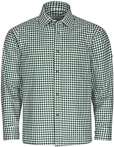 Men's Traditional bavarian buttoned Shirt - black/ red/ blue/ purple or green and white chequered -Oktoberfest (S, green)