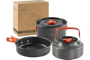 SKYSPER 4-częściowy zestaw naczyń kempingowych, przenośne naczynia kempingowe z aluminium, patelnie, garnki, na wycieczki z plecakiem, wędrówki