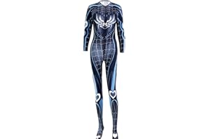 Oludkeph Women Spider Printed Bodysuit Halloween Superhero Girl Cosplay Costume Catsuit Stretch Jumpsuit Romper