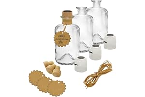 Geniess-Bar! 3x Apothekerflasche 500 ml leer Geschenk Komplettset Apotheker Glas Flaschen Anhänger Kapsel Siegel schwarz Korken Bast zum selbst befüllen