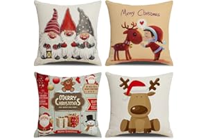 KSSKEN Fundas Cojines 45x45, Juego de 4 Navidad Fundas de Cojín Decoración Algodón Lino para Hogar Sala Sofá Cama 2023