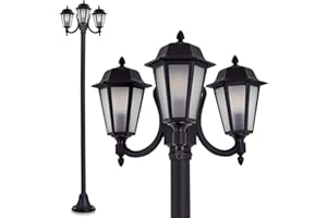 Lampe d'extérieur NATAL FROST, candélabre en look antique, fonte d'aluminium en noir mat avec vitres en verre dépoli, lampe d'allée à 3 branches 210 cm, E27, lampe de jardin rétro, IP44, sans ampoules