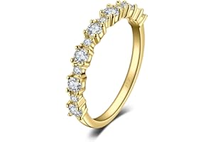 JewelryPalace Half Éternité Taille Rond Zircone Cubique Bague Pour Femme, Bague de Fiançailles, Argent 925 Plaqué Or Jaune Plaqué Or Rose Bagues Mariage Promise Alliance, Bijoux Cadeau Anniversaire