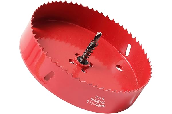 Scie Cloche Bi-métal 150 mm, M42 HSS Bimétallique Scie Trèpan avec Foret de Centrage pour Robuste Perceuse à Percer pour Fer, Aluminium, Bois, Cloison Sèche, Tuyau, Panneau de Fibres de Bois/Rouge