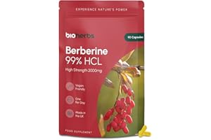 Berberine HCL Supplement High Strength - 2000mg 99% HCL by BioHerbs | 90 One-Per-Day Capsules (3-Month Supply)