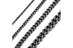 Richsteel Collier Chaîne Cubaine Homme Acier Inoxydable - Largeur de 3/6/9/12 mm - Longueur de 35/46/50/55/61/66/71/76 cm, Argenté/Plaqué Or 18K/Plaqué Noir