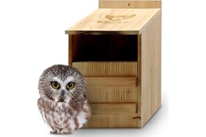 WildYard Owl Box - Cedar Wood, Rustic - Preassembled Owl House with Easy Hang & Clean Access - Nest Box with Camera Slot & Wood Shavings Included - UK Nesting Home for Barn & Tawny Birds