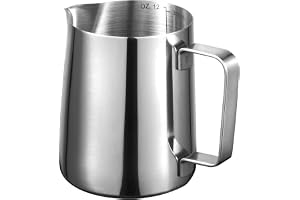 Sky-Touch Stainless Steel 350ml Milk Frothing Pitcher Measurements On Both Sides Inside Plus Ebook & Microfiber Cloth Perfect For Espresso Machines Milk Frothers Latte Art, Silver, 0782948290865
