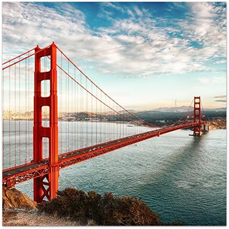 Real glass print wall art by DekoGlass "Golden Gate Bridge" 30x30 cm ready to hang frameless picture