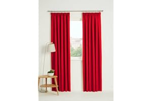 Kinfolk Textile Blackout Thermal Pencil Pleat Tape Top Insulated Pair of Blackout Curtains Including 2 Tiebacks (Red, 66" x 90")