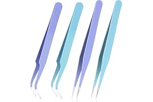 Dimeho Pęseta do naklejek, proste, zakrzywione pęsety, szczypce do rzęs, pęseta ze stali nierdzewnej, zestaw pęsety rzemieślniczej, do rękodzieła, naklejek, przedłużania rzęs, tworzenia biżuterii