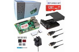 TurboBit Raspberry Pi 5 Performance Kit (Black, 16GB), ARGON Neo 5 Case (Active+Pasive Cooling), 128GB microSD, 27W 5.1V 5A USB C Power Supply, 2X HDMI Cables (Red/White/Black, 16GB Perf)