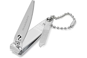 Manicare Nagelknipser, klein, mit Feile und Kette, hochwertiger Edelstahl, präzises Kürzen von Fingernägeln, perfekt für Handtasche oder unterwegs, für Maniküre/Pediküre, 5 cm, 2 mm Schnittbreite