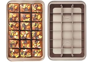 SVNR Brownie Tin, Carbon Steel 18 Slot Non Stick Brownie Baking Tray with Dividers,Traybake Tin for Cookie, Lasagna, Flapjack, Brownies, 31 x 20 x 3.7CM (Champagne Gold)