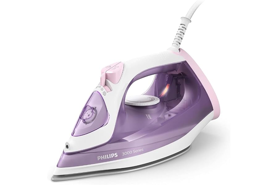 Philips 3000 Series Steam Iron - 2000W, Constant Power 30g/min, 140g Steam Stroke, Ceramic Plate, Vertical Steam, Purple/White (DST3010/30)