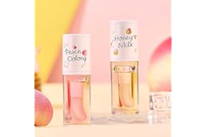 Pakivs 2Pcs Plumping Lip Oil Set,Hydrating Lip Gloss Peach Honey Lip Oil Long Lasting Moisturizing Lip Balm pour éclaircir les lignes des lèvres