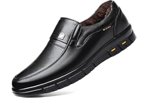 RYEHACK Men's Dress Shoes Leather Oxfords Warm Winter Loafers Shoes Men's Brogues Shoes Formal Business Classic Derby Shoes