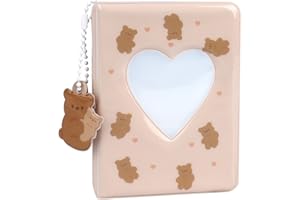 SHENGO 3 inch Mini Photo Album, Kpop Photocard Binder, Mini Photo Kpop Album Cute Kpop Photocard Holder Book, Love Heart Hollow Photocard Id Holder 40 Pockets with Lovely Pendant for Photo Collection
