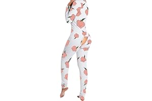 FeMereina Women's Sexy Drop Seat Pajamas Jumpsuit Butt Flap Pajamas Long Sleeve One Piece Bodysuit Rompers