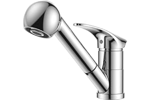 FORIOUS Rubinetto Lavello Cucina, Rubinetto Cucina con Doccetta Estraibile in Acciaio Inox, Miscelatore Cucina Monocomando, Girevole a 360°per 1 Foro, Cromo Lucido