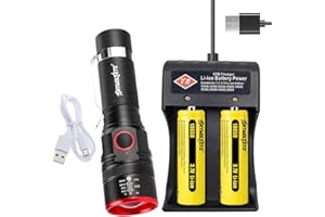 YIYUANIJI 18650 Torch with 2pcs 18650 Battery 3 Modes,Waterproof for Camping and Outdoor Use High Lumens Zoomable Flashlights,Pocket Size.Long Working Time Handheald Torch for Hiking Hunting Home