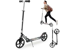 Teamoove Scooter for Kids Ages 8-12 and Adults, 2 Wheel Foldable Kick Scooters w/Height-Adjustable and Anti-Slip Deck, Adult Scooter with Carry Strap
