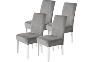 ‎CYCMACO CYCMACO Stuhlhussen Samt 4er Set, Stretch Stuhlüberzieher, Stuhlbezug Schwingstuhl, Hussen Für Stühle Hochlehner, Stuhlbezüge Kratzfest, Universal Chair Cover Waschbarer, Hellgrau