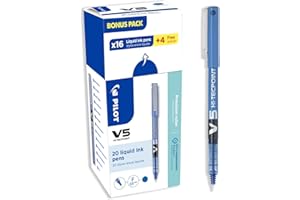 PILOT - Bolígrafo V5 (tinta líquida, punta de 0,5 mm, 20 unidades), color azul, color azul