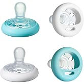 Tommee Tippee Breast-Like Pacifier, Skin-Like Texture, Symmetrical Design, BPA-Free Binkies, 0-6m, 4-Count