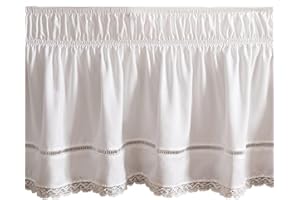 Surwin Falda de Cama con Volantes Elástico, Enrejado Blanco Cubre Canapés Falda de Cama de Caída Prueba De Polvo Plisado Suave Microfibra Decoración de Dormitorio/Hotel (100x200x38cm,Blanco)