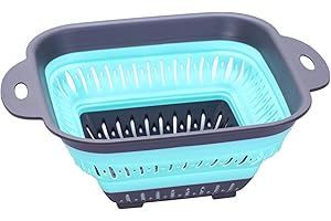 RUIBOW Colander Square Strainer Silicone Collapsible Colander with Handle Convenient Colander Sieve Space Saving Collapsible Colander Silicone for Draining Pasta Vegetables Fruits