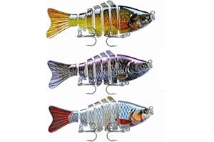 OriGlam 3 Pieces Fishing Lures Multi Jointed Lifelike Swimbait Segmented Bass Fishing Lure for Bass Trout Walleye Pike Musk Roach Salmon