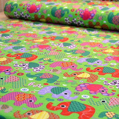 Jersey-Stoff-Kinder „Julia – Bunte Elefanten“ grün / tolle Jersey Qualität / Meterware ab 25cm / UX - 4