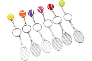 HPIANO 6pcs Porte-clés, Raquette de Tennis Keychain,Porte-Clé Dégagement Rapide Amovible Clé Anneaux, Porte-clés en métal Creative Keychain Sport Keyring Tennis Ball